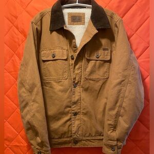 Woolrich Brown Tan Sherpa-Lined Field Chore Jacket with Dark Corduroy Collar